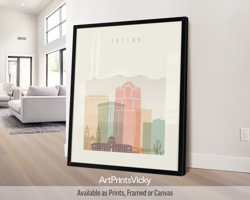 Tucson skyline in warm pastel cream theme, modern city print by ArtPrintsVicky