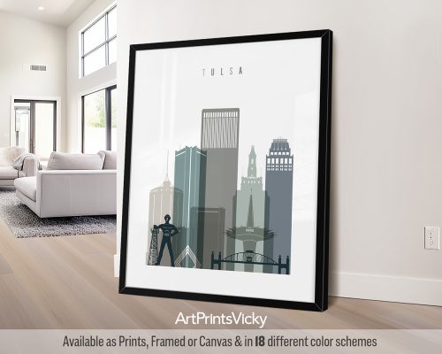 Tulsa Skyline Poster in Cool Earth Colors by ArtPrintsVicky