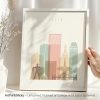 Art print featuring a stylized illustration of the Tulsa city skyline in pastel colors.