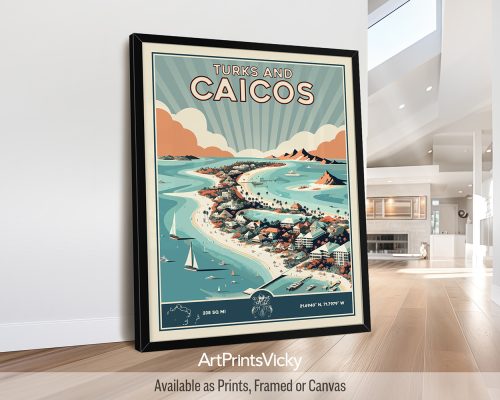 Turks And Caicos Poster Inspired by Retro Travel Art by ArtPrintsVicky