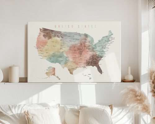Map of the United States in pastel colors with state names and borders outlined.