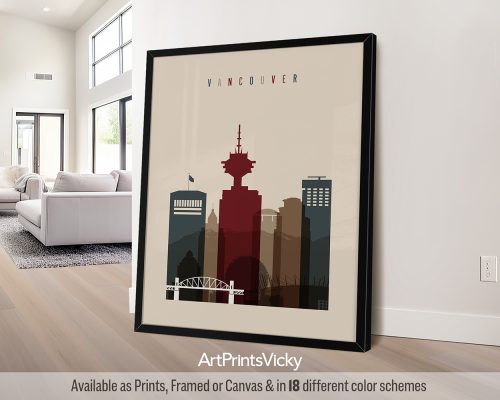 Vancouver Canada city print in earth tones 2 by ArtPrintsVicky