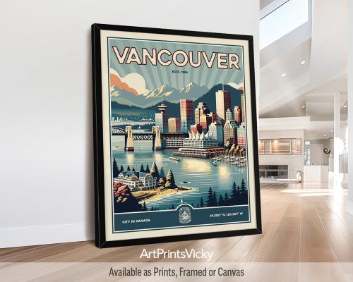 Vancouver Poster Inspired by Retro Travel Art by ArtPrintsVicky