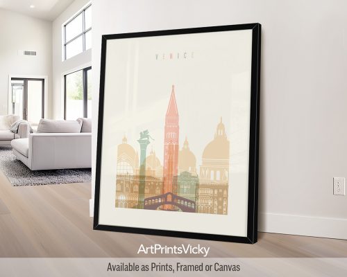 Venice skyline in warm pastel cream theme, modern city print by ArtPrintsVicky