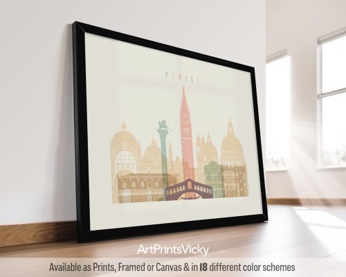 Venice skyline in warm pastel cream theme, landscape orientation, modern city print by ArtPrintsVicky