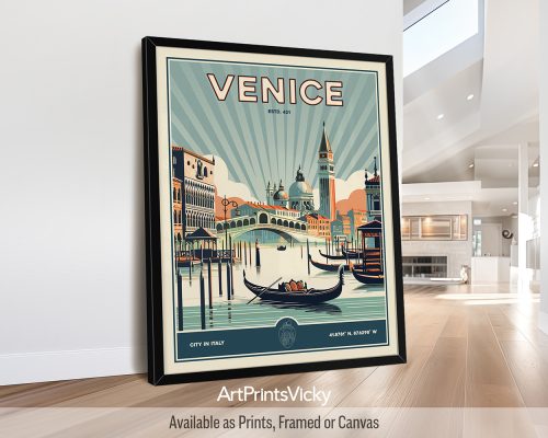 Venice Poster Inspired by Retro Travel Art