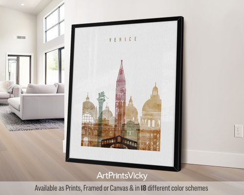 Venice contemporary wall art print in warm watercolor style by ArtPrintsVicky