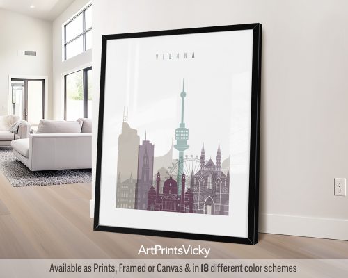 Vienna minimalist art print in cool pastel 2 theme, modern city print by ArtPrintsVicky