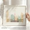 Art print of a stylized cityscape of Vienna featuring notable buildings and structures.