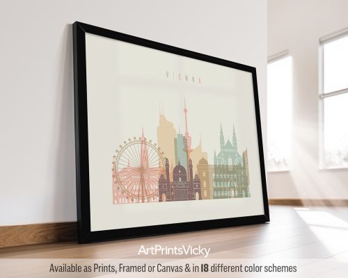 Vienna skyline in warm pastel cream theme, landscape orientation, modern city print by ArtPrintsVicky
