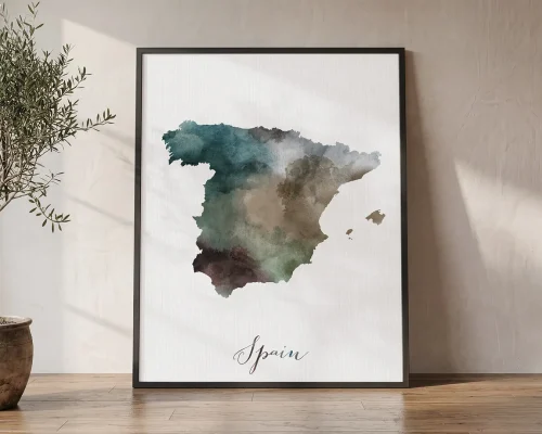 Viva Espana Earthy Watercolor Map of Spain | ArtPrintsVicky