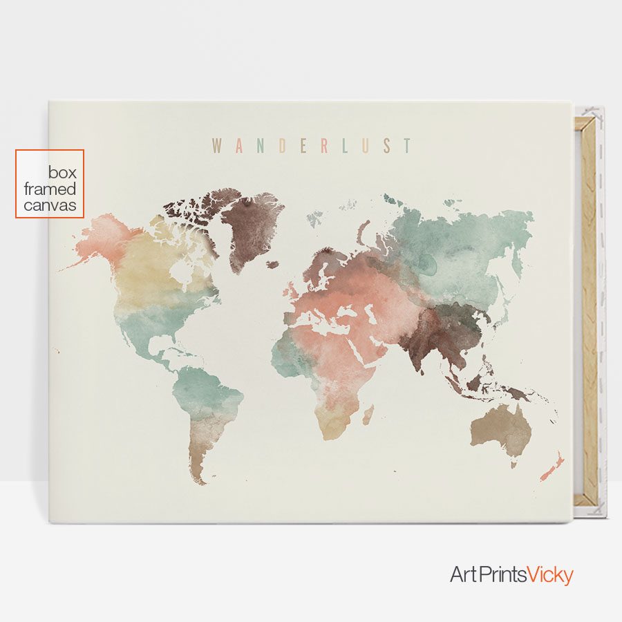 wanderlust world map canvas print pastel