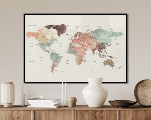 World map featuring pastel colors with country names labeled in a clear design.