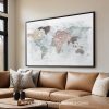 World map featuring pastel tones and labeled countries in a soft design.