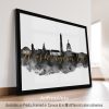 Art print featuring the skyline of Washington DC with notable landmarks in black and gold.