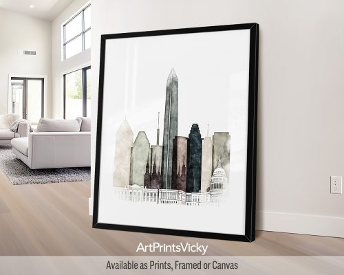 Washington DC Drawing Print | Vibrant Skyline, Warm Tones by ArtPrintsVicky