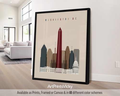 Washington DC skyline print in earth tones 2 by ArtPrintsVicky