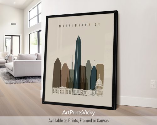 Washington DC skyline art print in earth tones 3 by ArtPrintsVicky