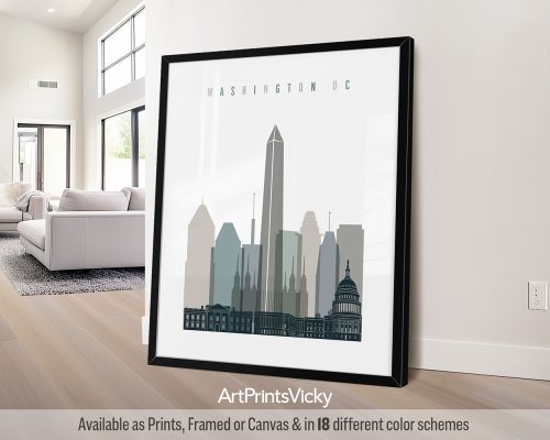 Washington D.C. city print in the Earth Tones 4 style featuring iconic landmarks and a warm, historical feel by ArtPrintsVicky