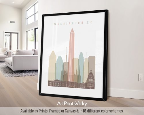 Washington DC skyline poster in soft pastel white theme, modern city print by ArtPrintsVicky