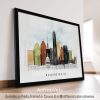 Framed artwork depicting a cityscape of Washington DC with notable buildings.