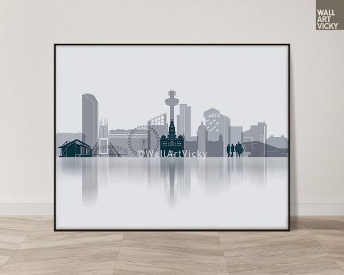 Liverpool Wall Art Print in Grey Blue Style