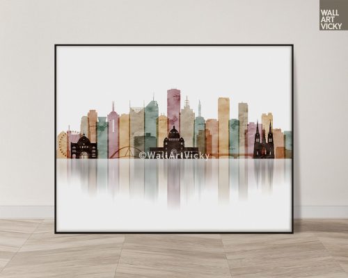Melbourne Wall Art Print in Watercolor 1 Style