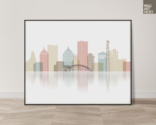 Rochester NY Wall Art Print in Pastel White Style