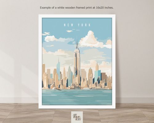 Travel Print of New York City as white frame print