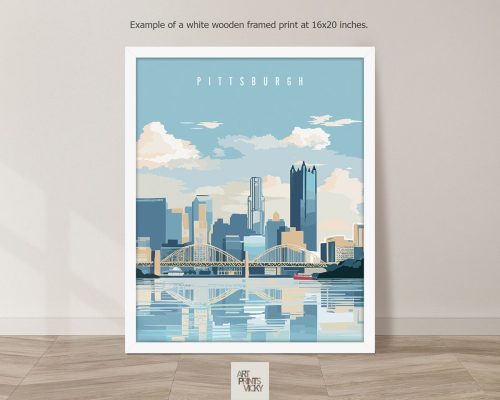 Travel Print of Pittsburgh as white frame print