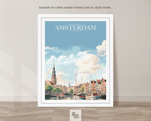 Amsterdam City Print as white frame print
