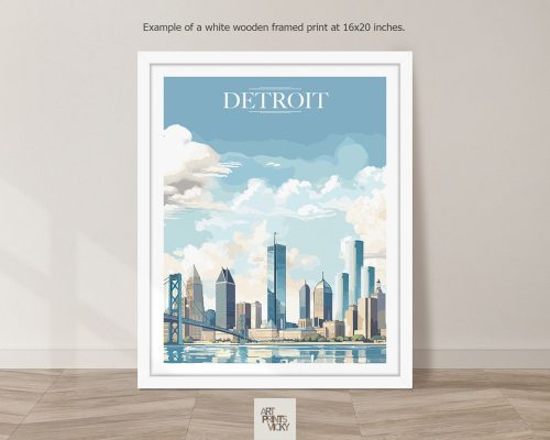 Detroit City Print as white frame print