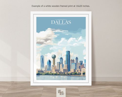 Dallas City Print as white frame print