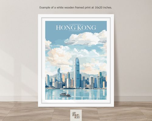 Hong Kong Travel Print as white frame print
