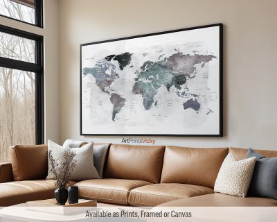 world map detailed cool tones background