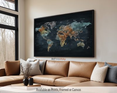 world map detailed dark bluish tones