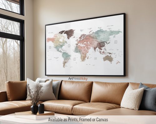 World Map Wall Art | Soft Pastels, Explore From Home by ArtPrintsVicky