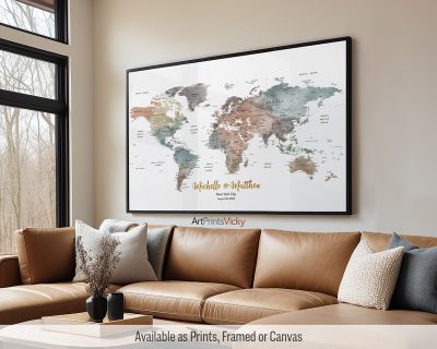 world map detailed wedding personalised