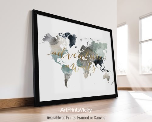 World map poster in Earth Tones 4 watercolors featuring 