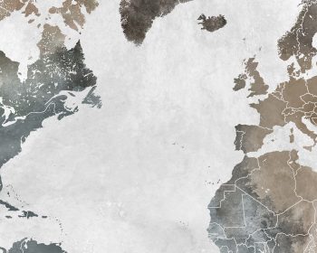 Artistic world map featuring muted earth tones and abstract textures.