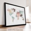 Pastel white watercolor world map wall art by ArtPrintsVicky