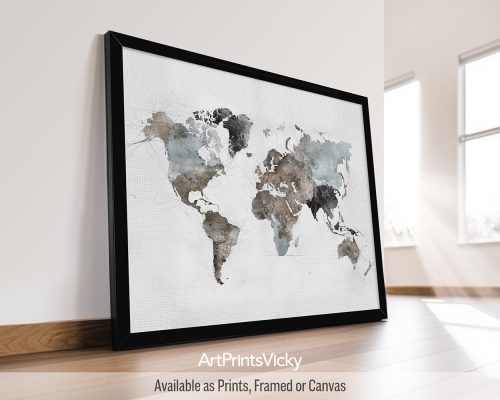 World Map Poster in Soft Urban Watercolors