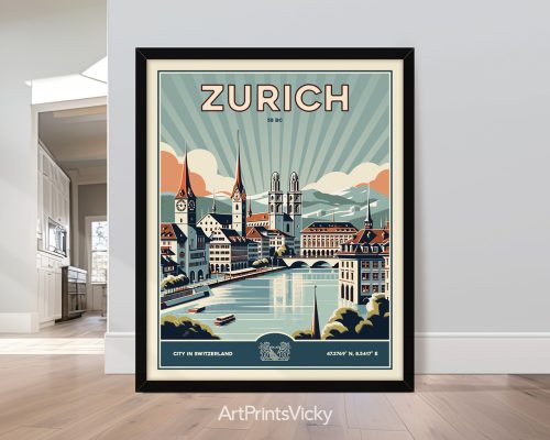Zurich Poster Inspired by Retro Travel Art